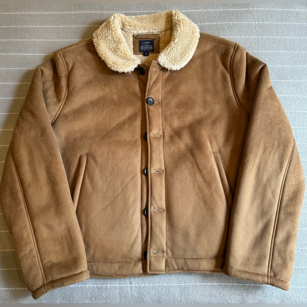 J. Crew Men’s sherpa fleece lined faux suede jacket. Size XL.